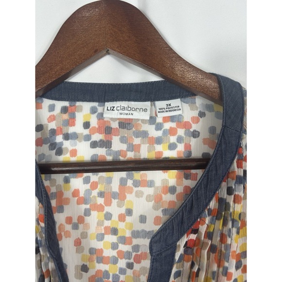Liz Claiborne Womens Button Up Sheer Geometric Top Size 3X Colorful Mature Artsy - Picture 4 of 11